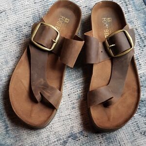 White Mountain Brown Sandals with Gold Buckles